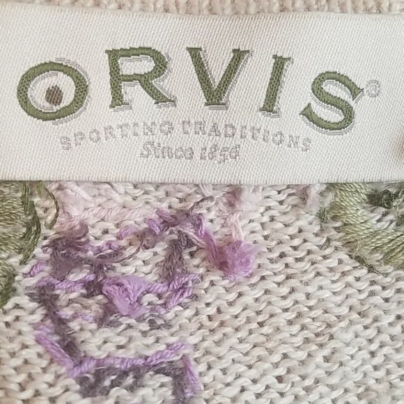 Orvis Cardigan XS 0 Floral Embroidered Oat Cotton Button Front Sweater Gorpcore - Picture 7 of 10